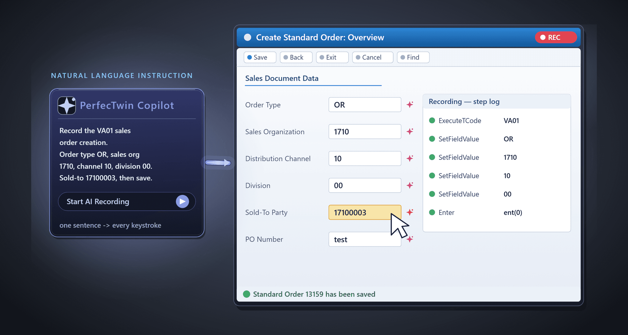 PerfecTwin AI automation screen