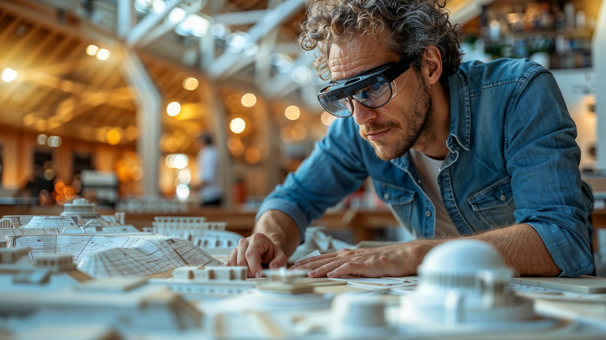 architect werkt met augmented reality aan maquettes