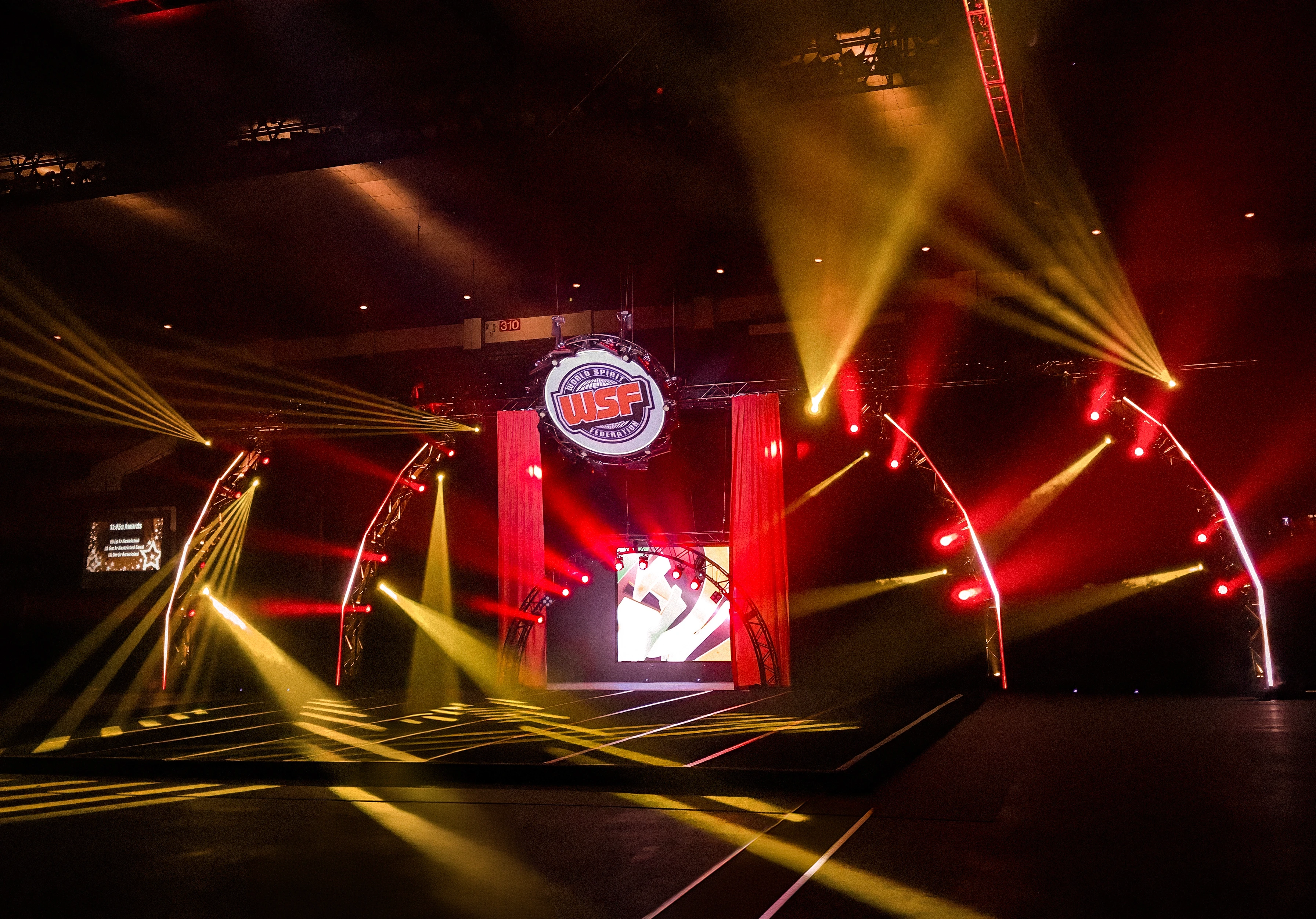 World Spirit Federation athletic and cheer event in Louisville, KY, stage lighting by UpLight Technologies