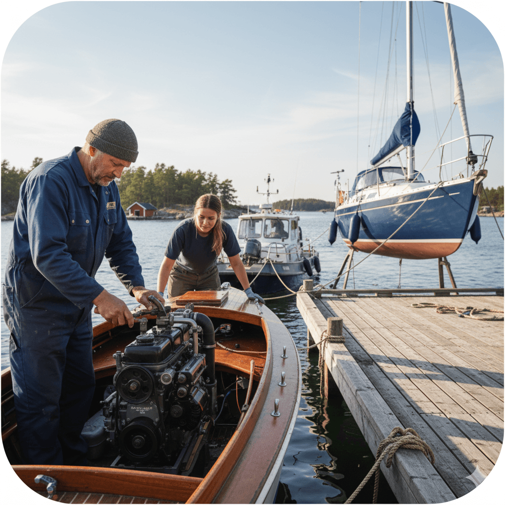 two persons fixing a boat