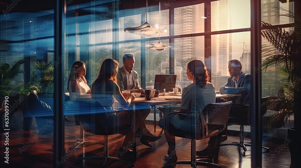 Consultants and clients meeting in a professional office setting, representing advisory services for designing and improving management systems.