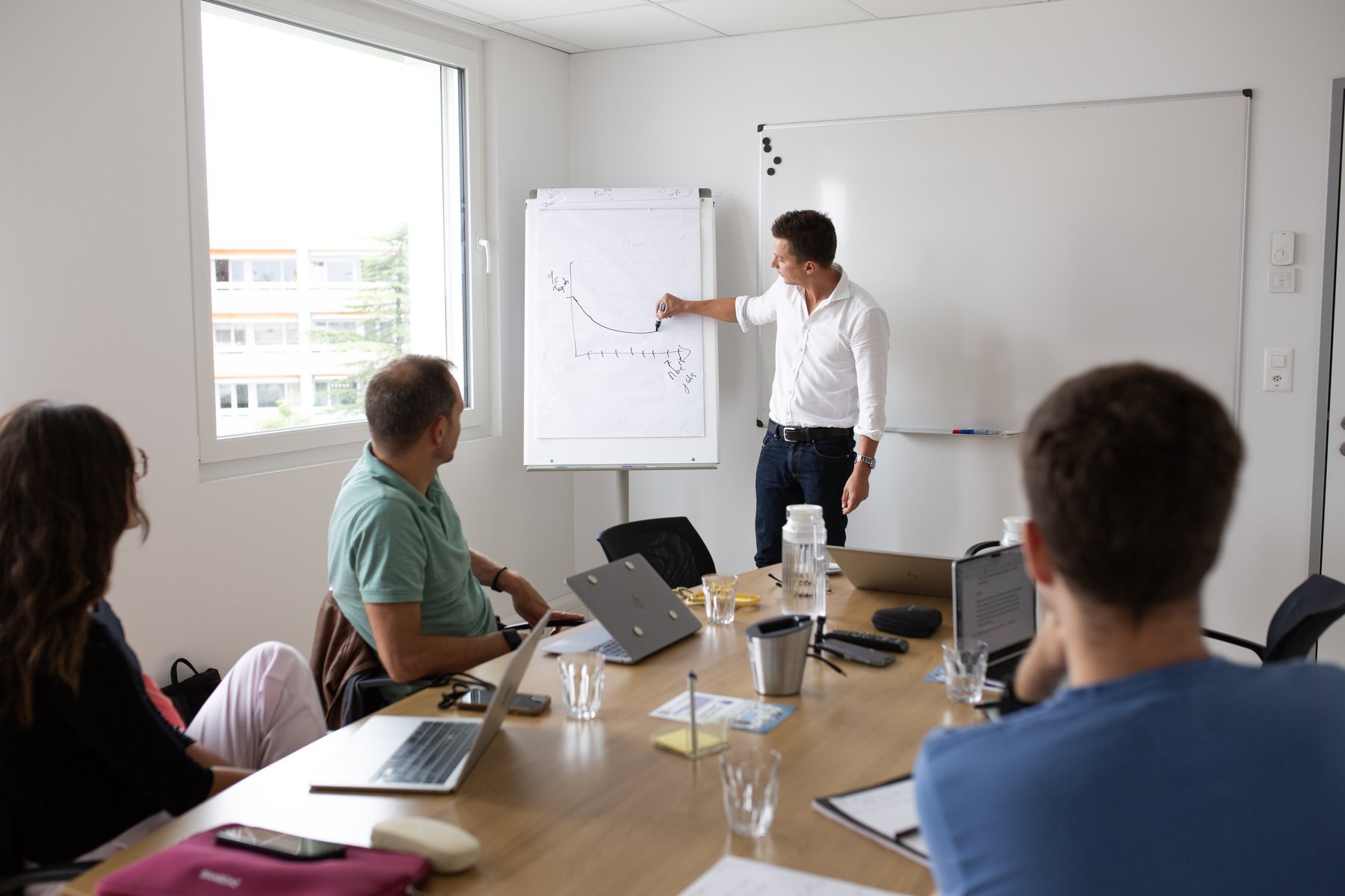Atelier de travail autour d'un paperboard dans le cadre du projet RH du GHOL