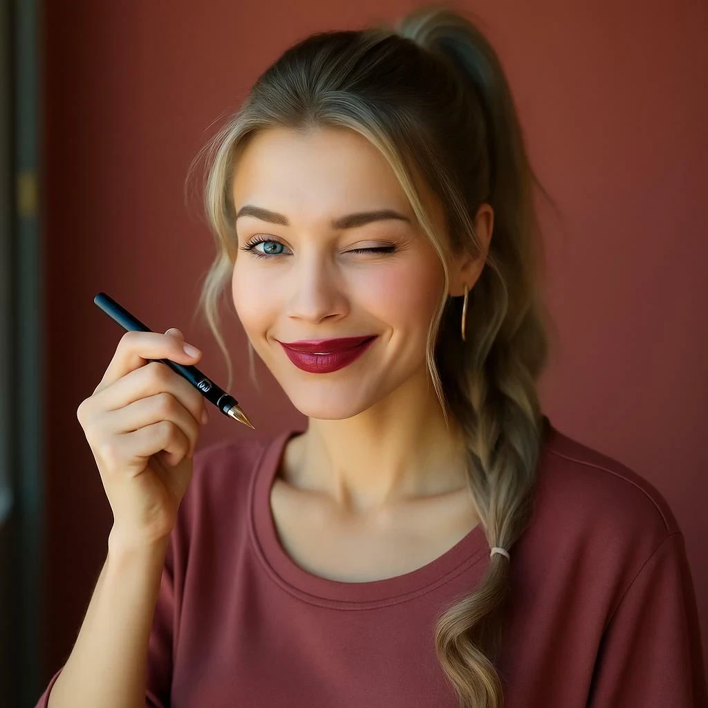 Face expression changer turns a girl's look into a lively wink.