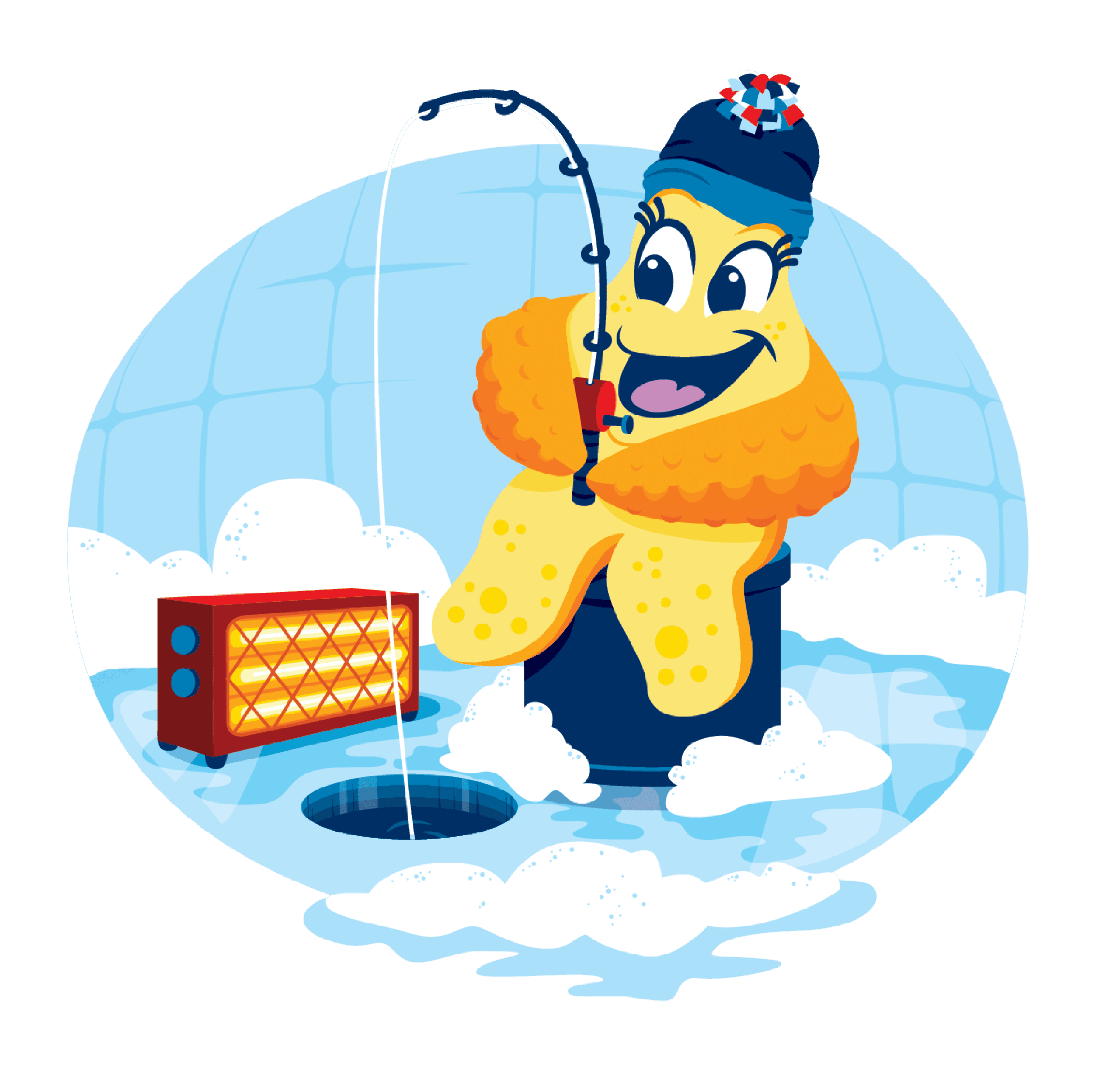 Aqua-Tots starfish character ice fishing