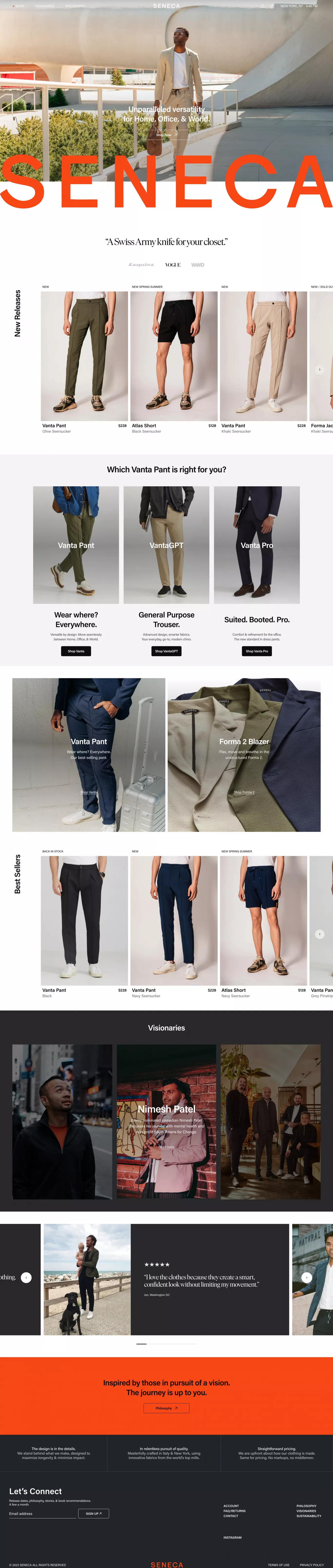 SENECA. Versatile clothing made in New Y ecommerce page screenshot showcasing Fashion and Ecommerce design