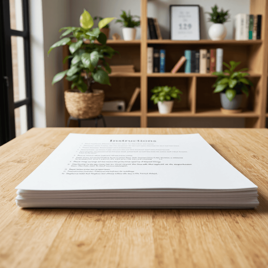 product photography of a sheet of printed instructions or guidelines