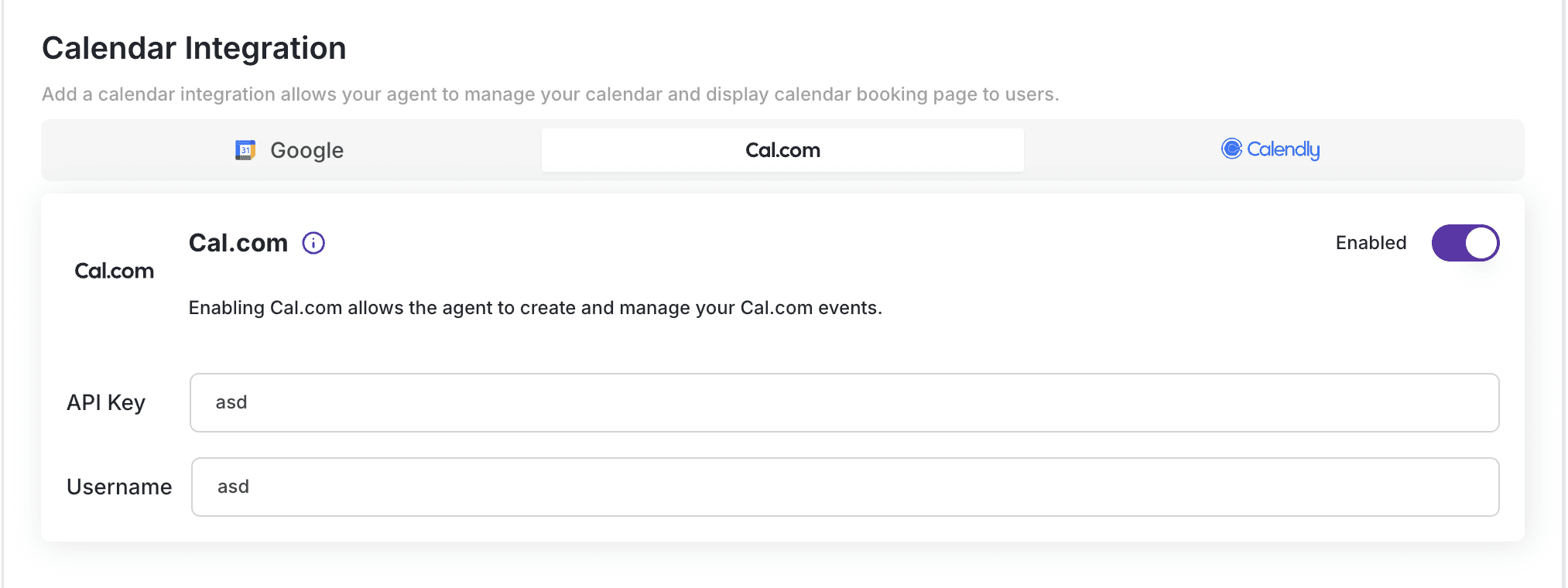 AgentX integrated with Cal.com