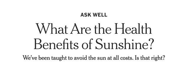 The New York Times article about health benefits of sunshine