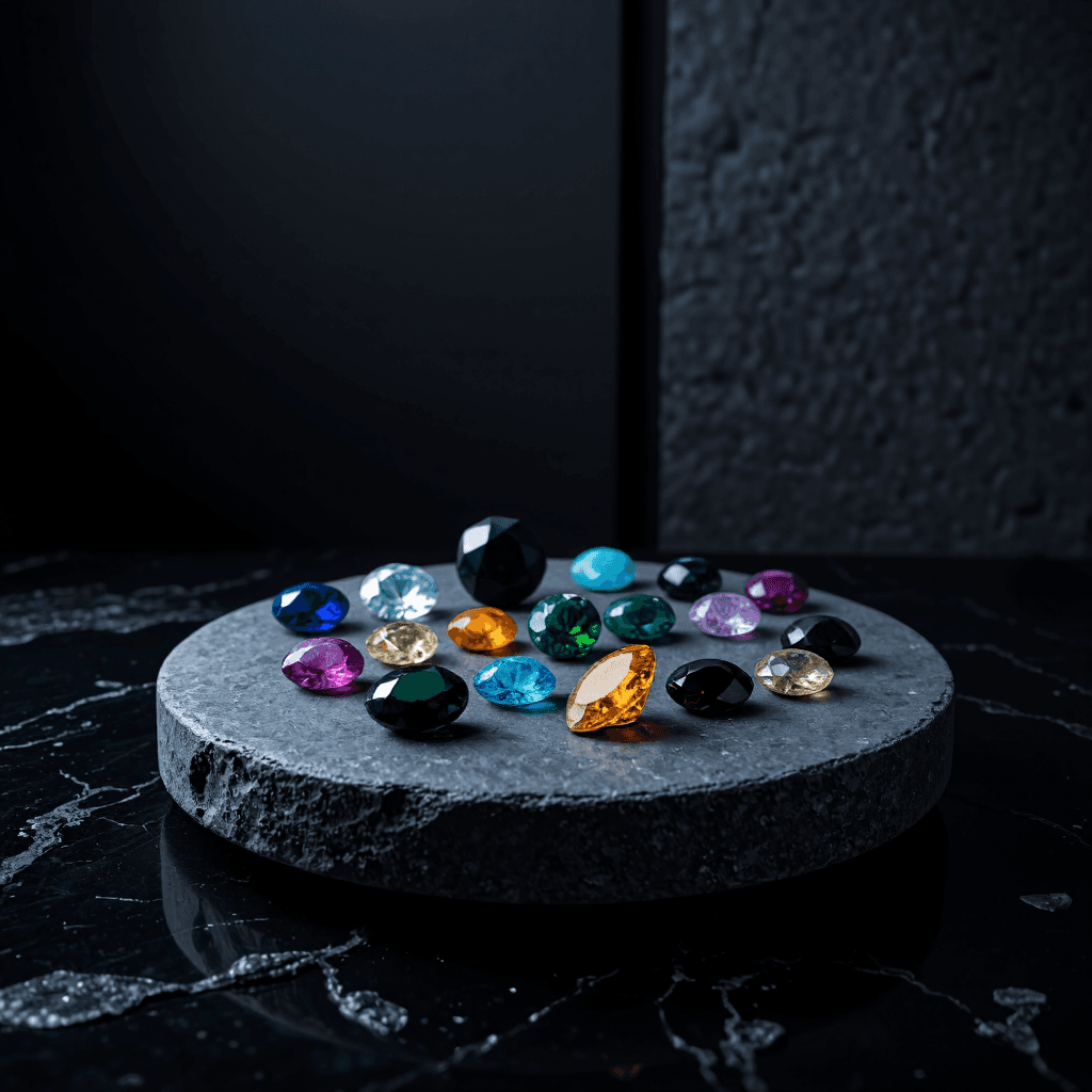 product photography of a collection of decorative gemstones