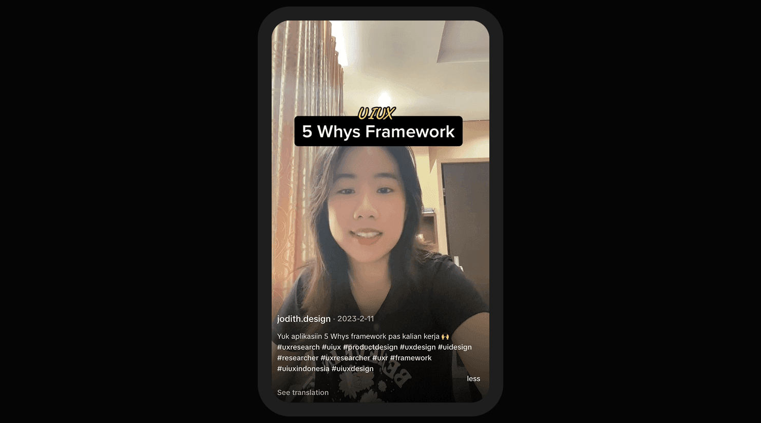 Jodith Valerie creating UI UX and product design content on TikTok