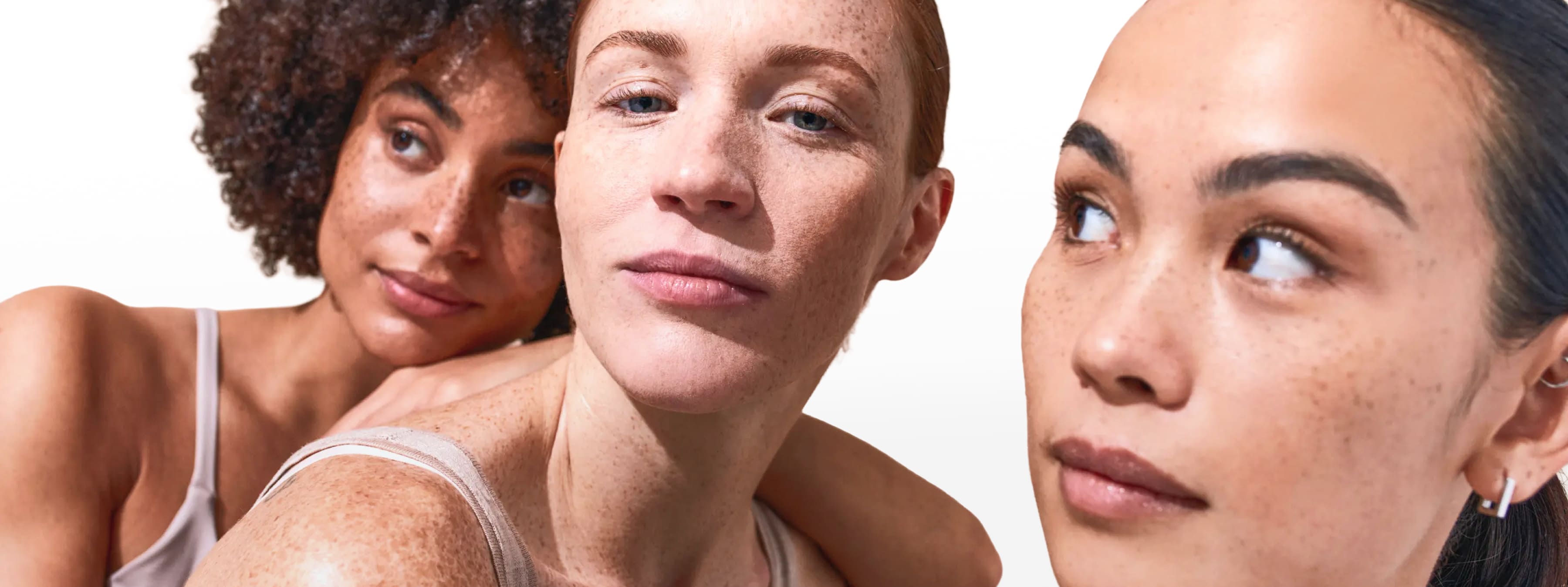 Clean beauty campaign featuring diverse women with natural skin for Happy Officine