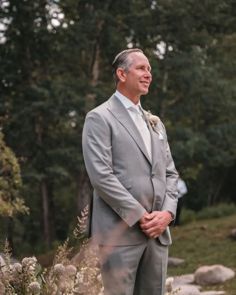Groom waiting for bride during Bosq Aspen wedding ceremony