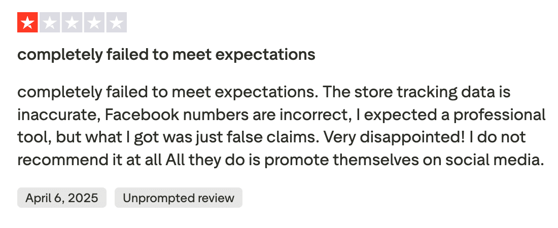 One-star Trustpilot review for Dropship.io titled