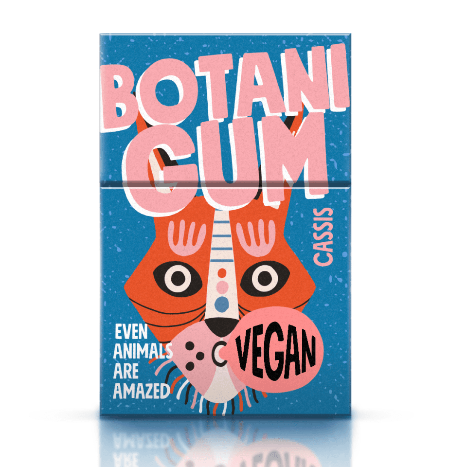 Botani Gum Detailansicht – einzelne Kaugummi-Packung mit Maskottchen