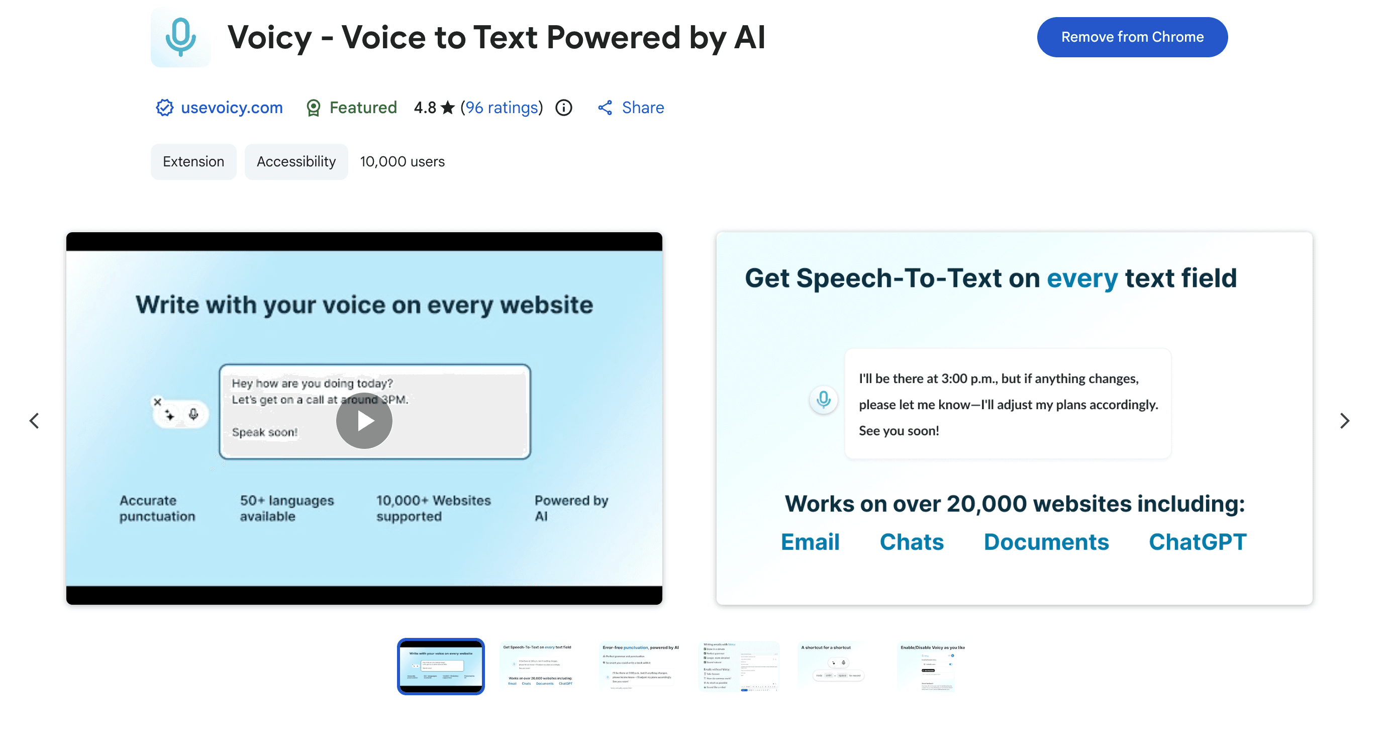 Voicy Chrome Extension for Chromebook web store screenshot