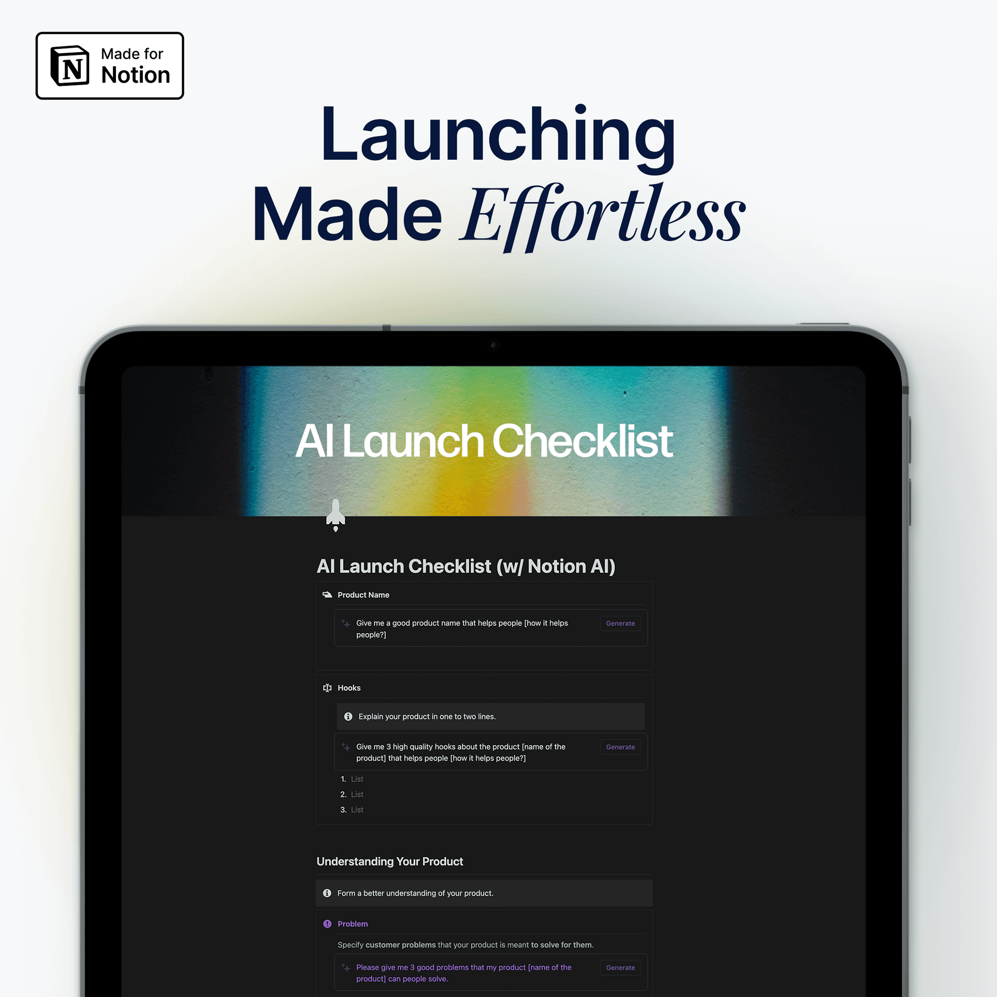 Lanching Products Made Effortless with AI Launch Checklist Notion Template