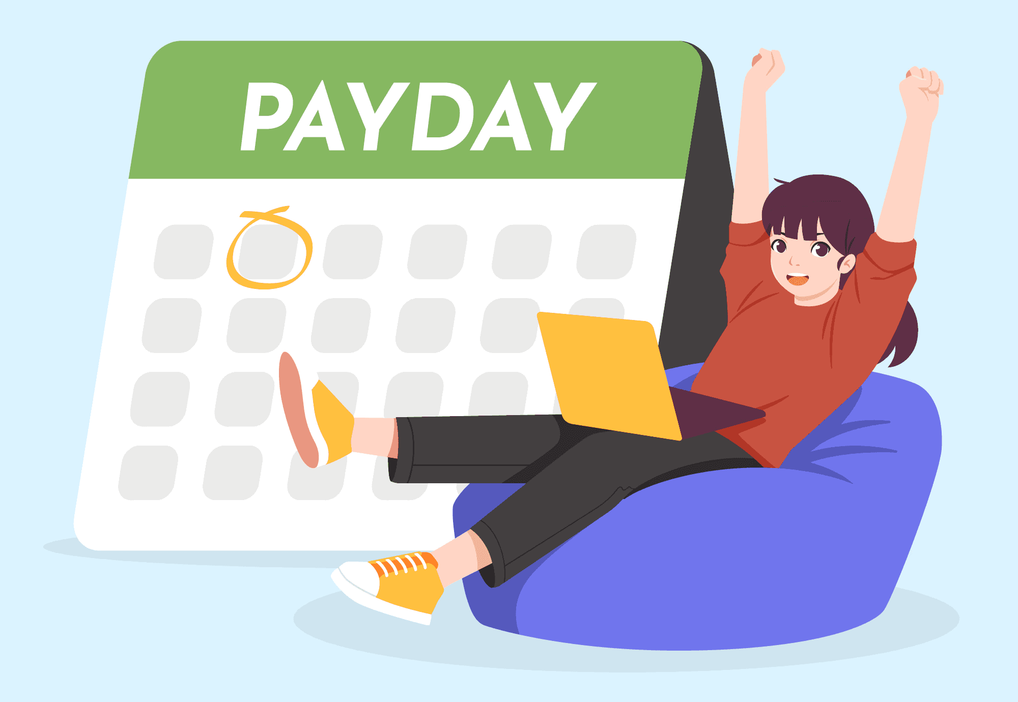 An illustration of a payday with a happy employee.