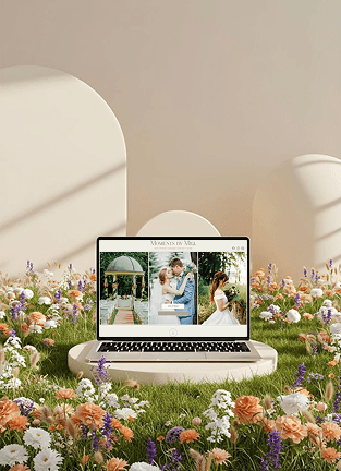 Mockup BIld von einem Laptop mit einem Webseiten Design von einer Hochzeitsfotografie Webseite