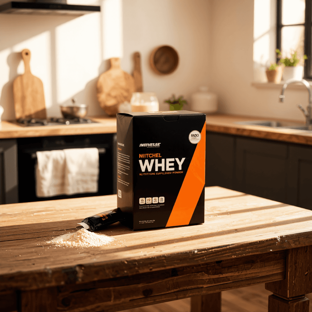 product photography of box of nutritional supplement powder