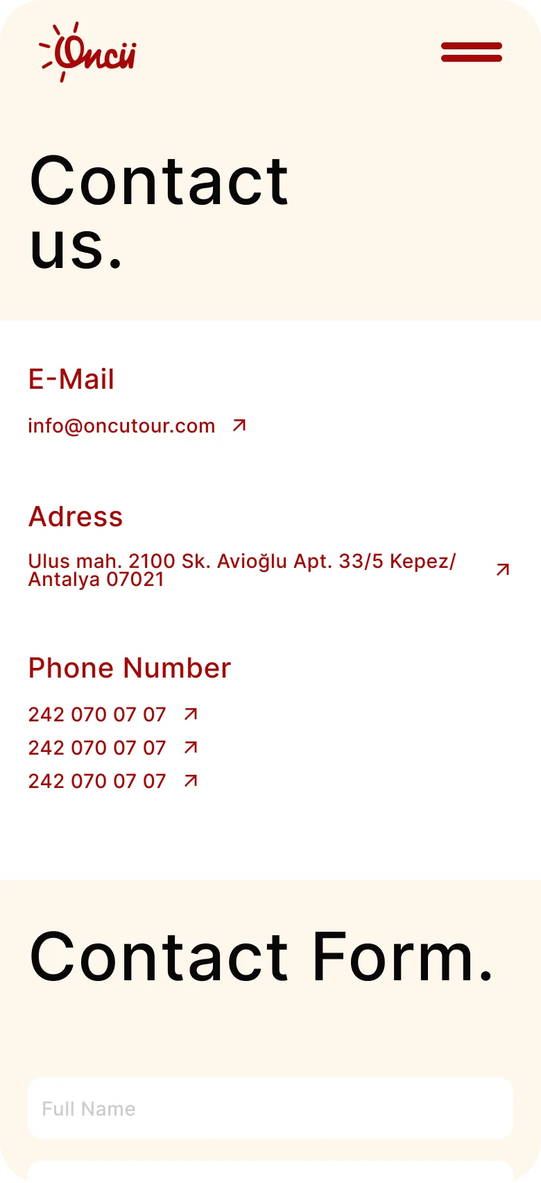 website Mobile mockup contact
