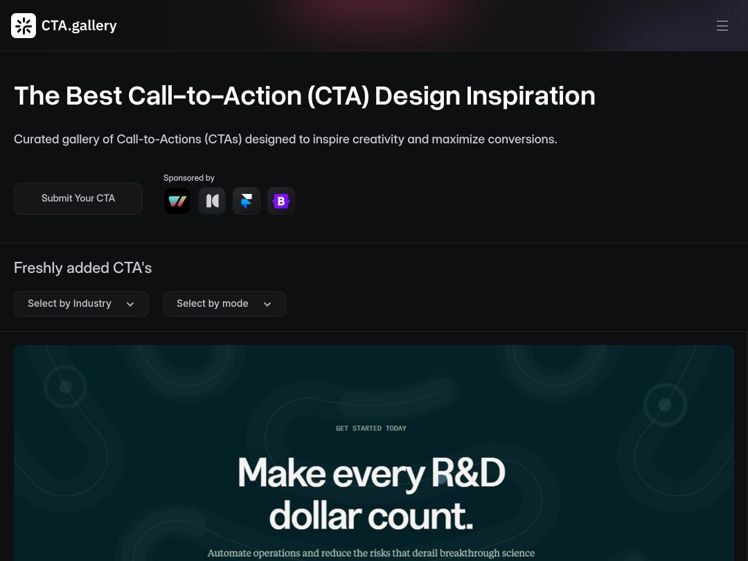 Curated gallery for CTA design inspiration and creativity.