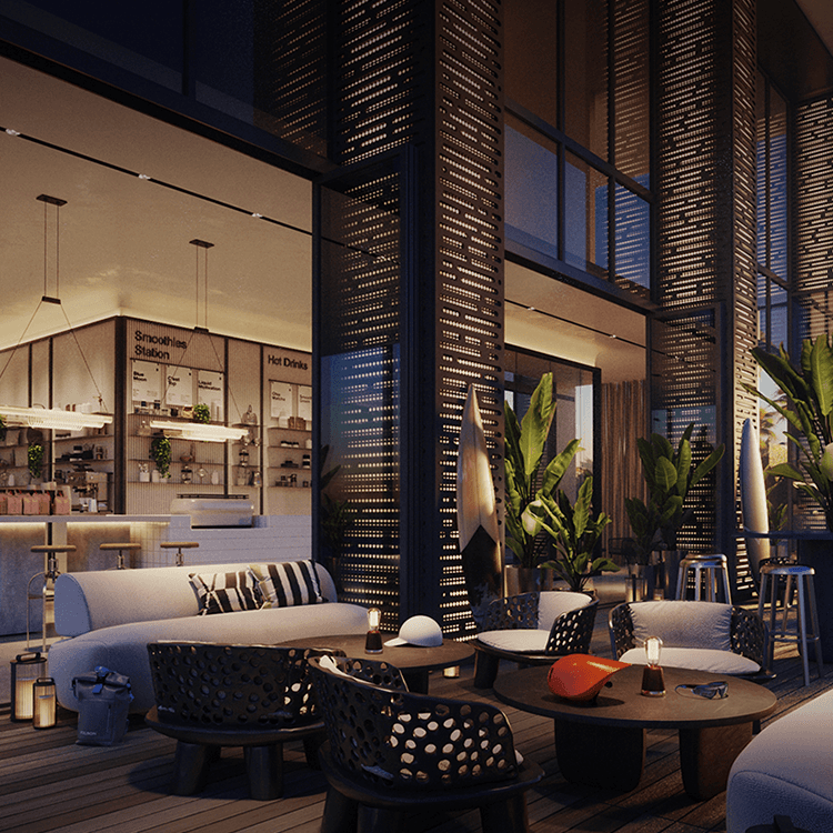 Digital render of an open courtyard from one of our projects