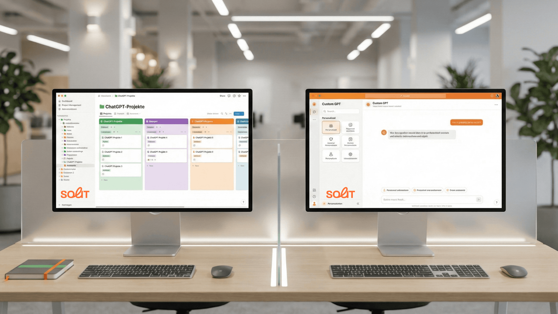 Modernes Team bei einer Online-Marketing-Agentur in Deutschland nutzt ChatGPT am Laptop für die Erstellung eines Custom GPTs zur Automatisierung von Kundenprojekten – Fokus auf effiziente KI-Nutzung in der Agenturarbeit 2025.