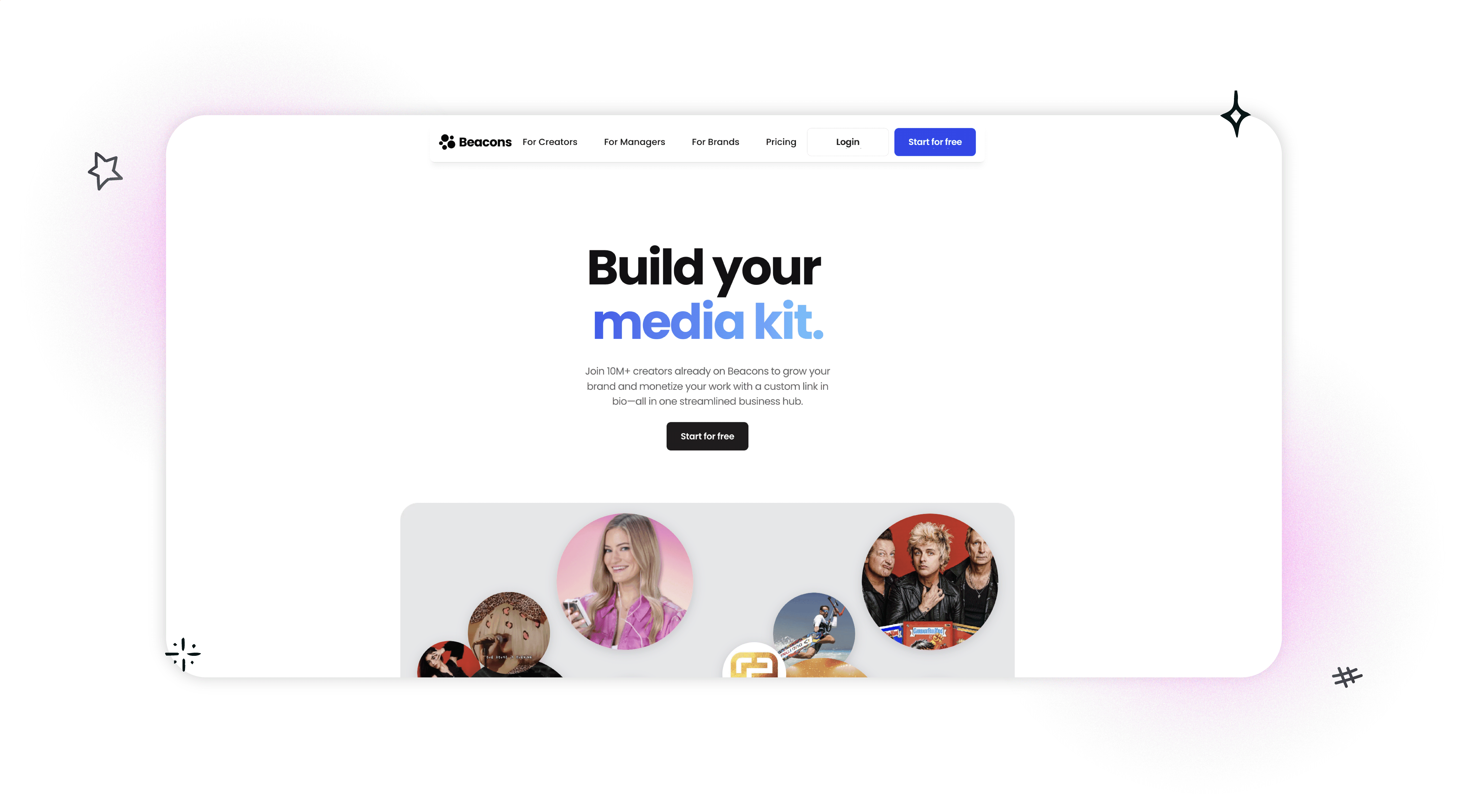 Beacons homepage showing its creator media kit feature