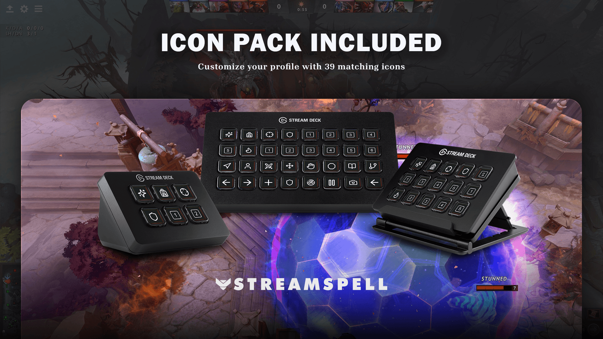 Dota 2 static Stream Deck icon pack included with the profile
