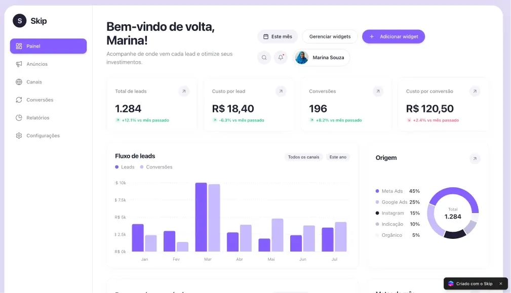 Captura de tela de um sistema criado com o Skip