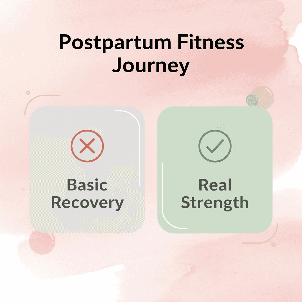 Before and after infographic showing progression from basic recovery to real strength