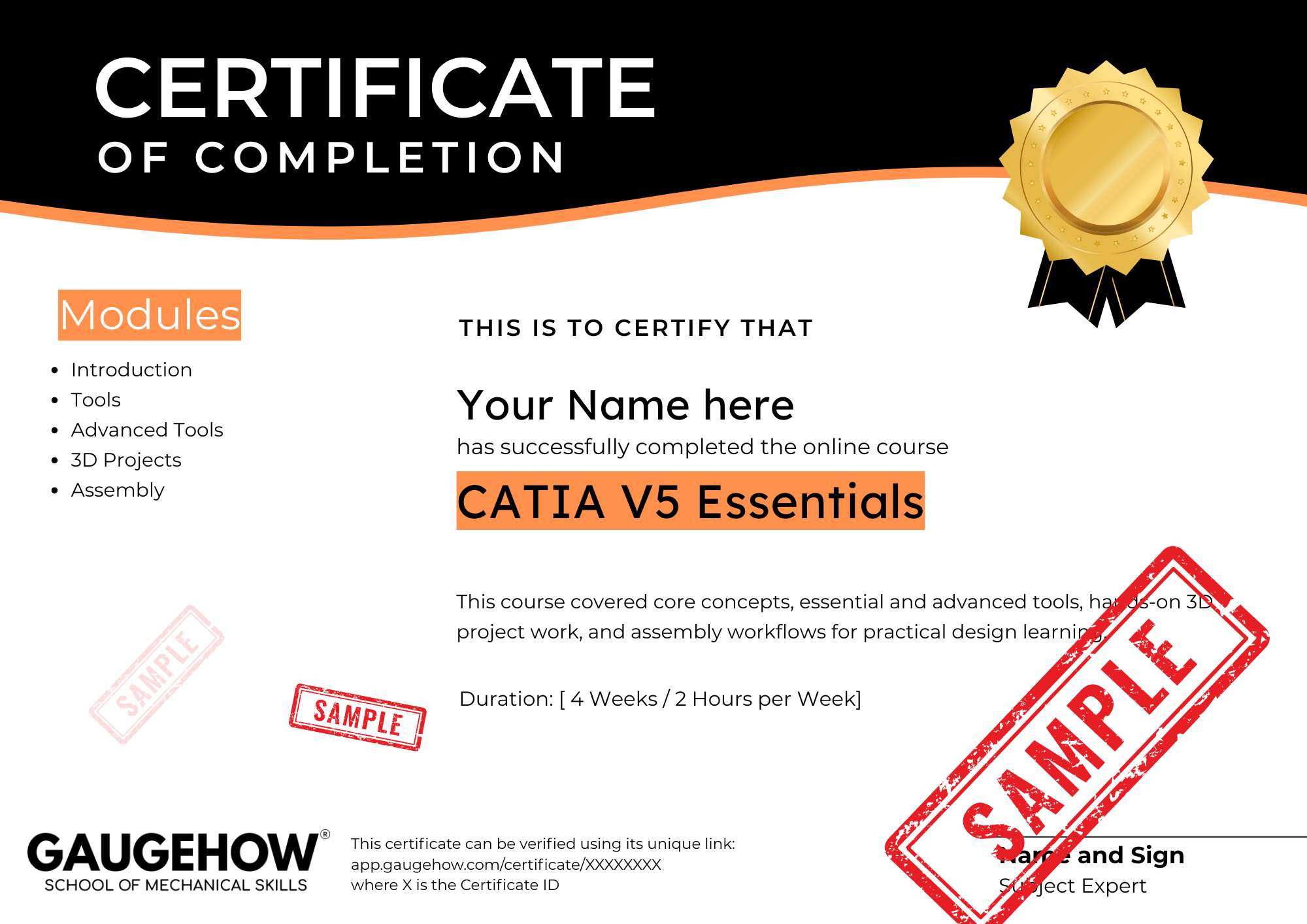 catia v5 course certificate