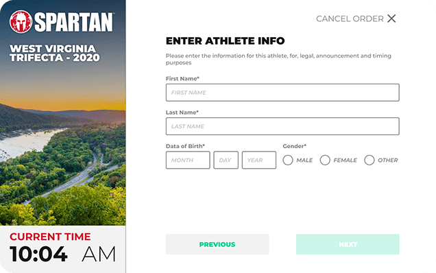 Screenshot of onsite registration app athlete info screen