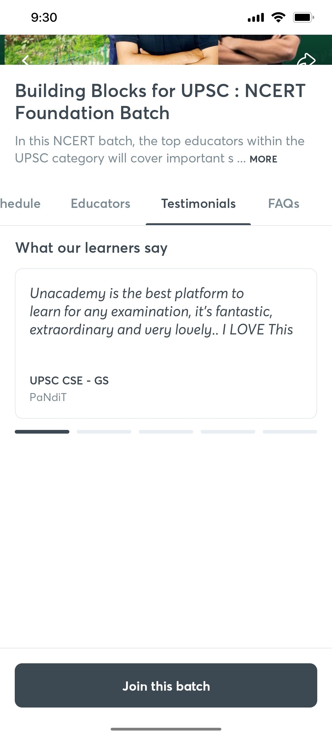 Unacademy  Testimonial Screen