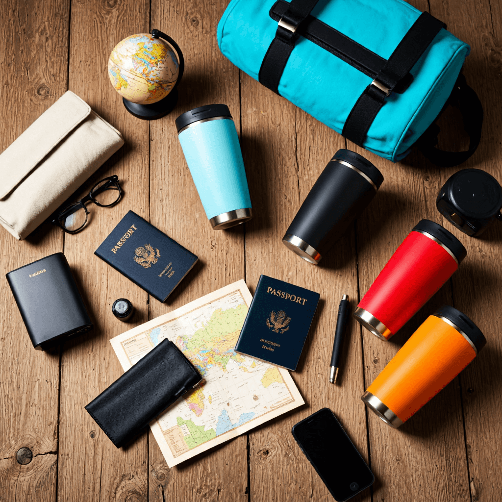 product photography of travel mugs