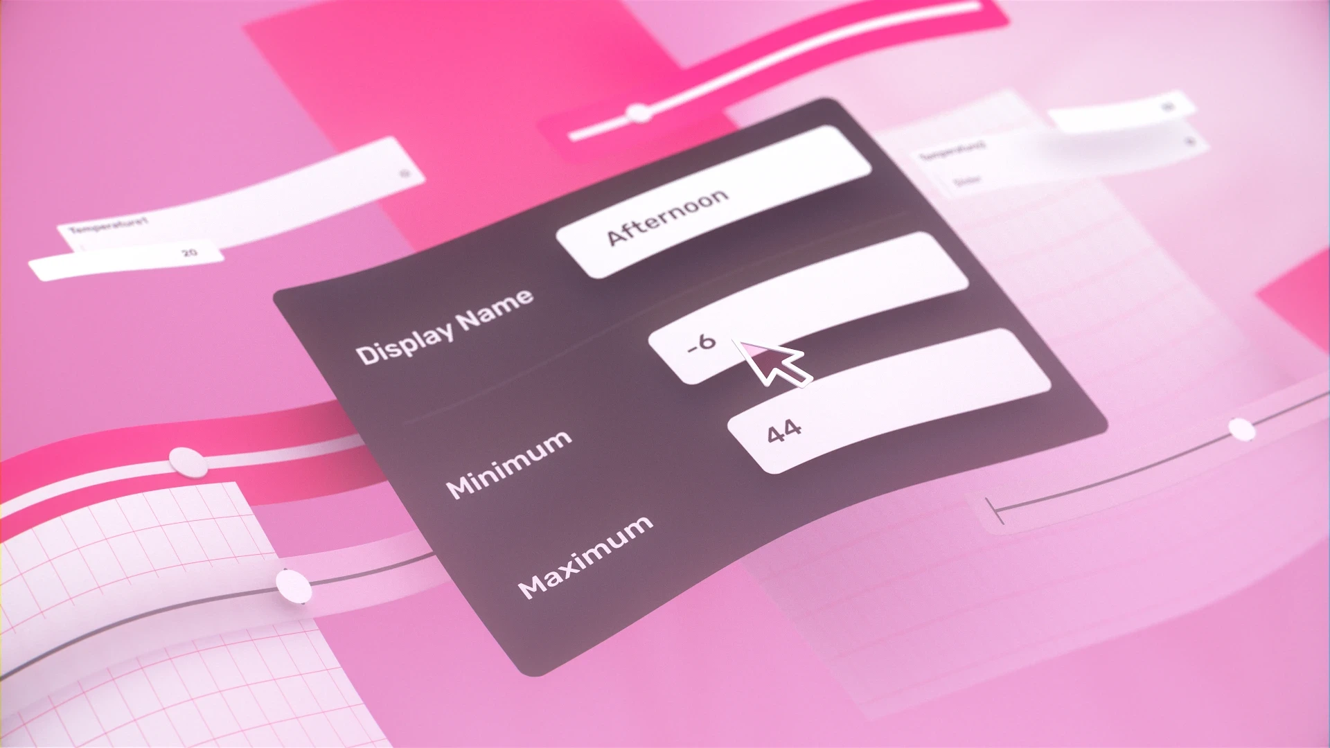 Custom animated UI panel with min/max values for temperature display, used to visualize real-time input changes in a SaaS explainer interface.