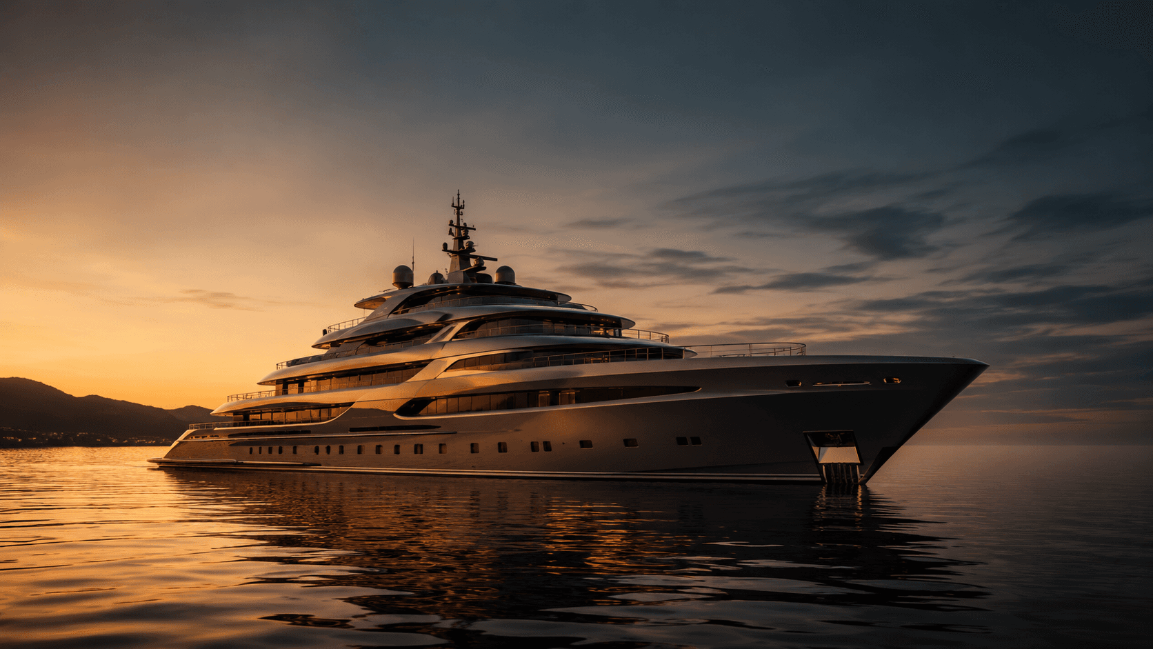 Superyacht all'ancora al tramonto