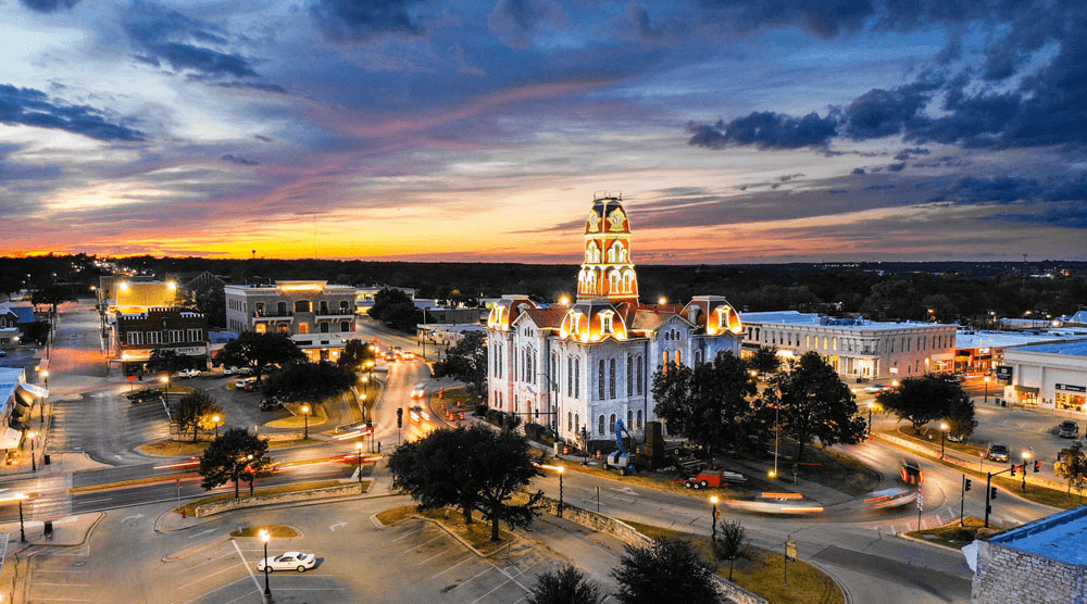 A downtown view of a Texas town showcasing the best insulation and roofing weatherford TX has to offer.