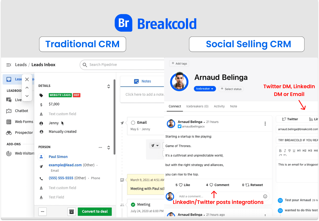 Social Selling CRM vs Traditional CRM | Breakcold