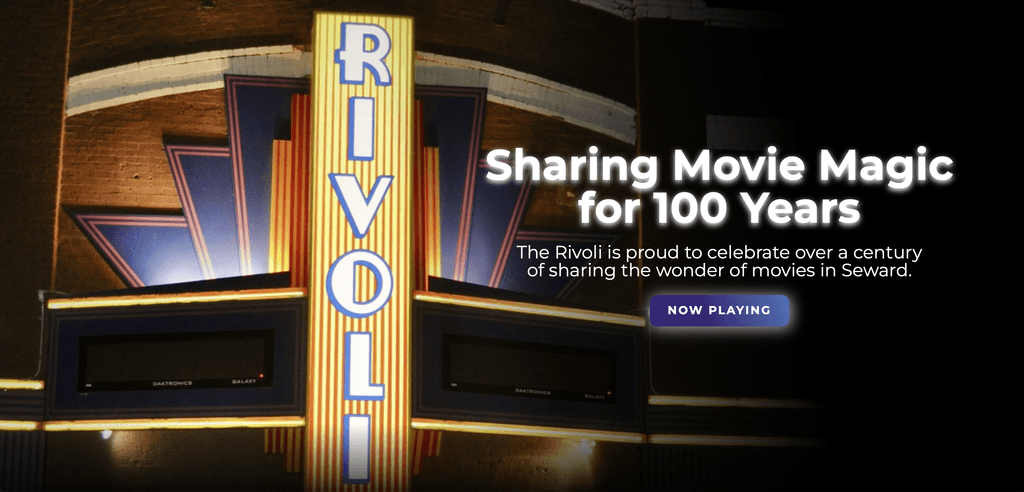 Rivoli Theatre Seward NE Nebraska Webflow Design, Copywriting, and marketing strategy for small businesses. 