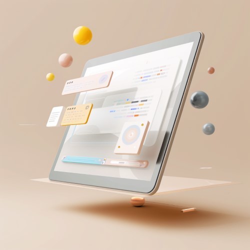 Ein Tablet mit diversen UI Elementen im Vodergrund.