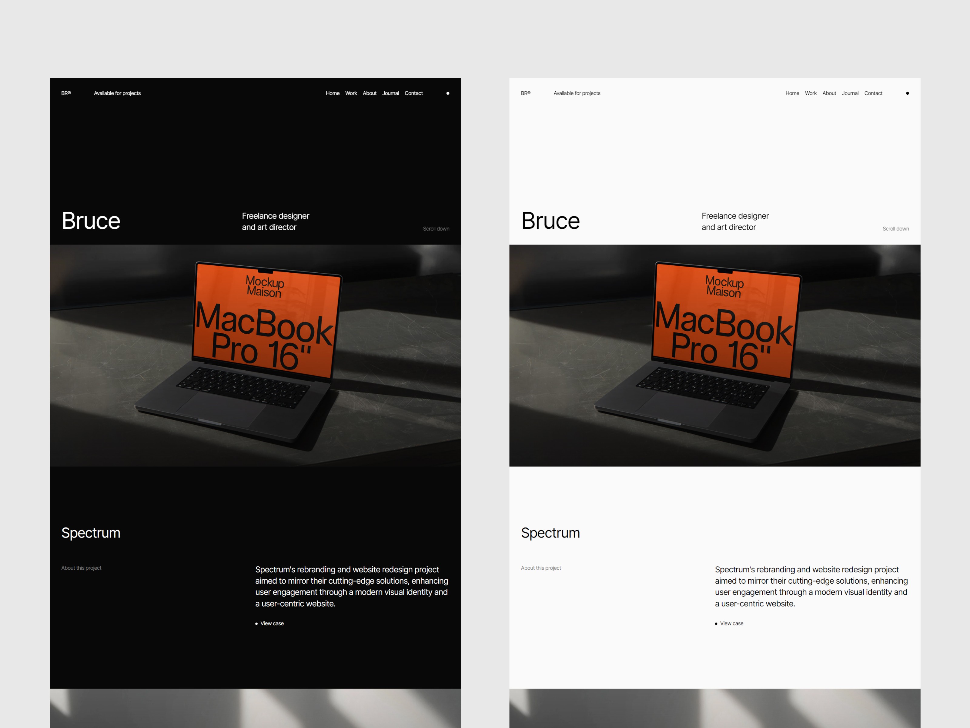 Bruce Framer portfolio template homepage