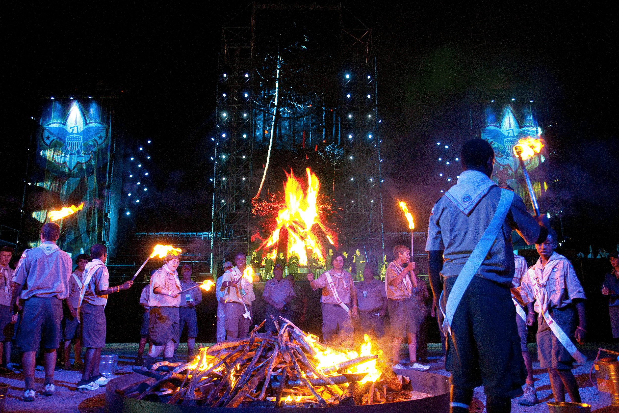 Boy Scouts 100th Anniversary National Scout Jamboree tribute with fire