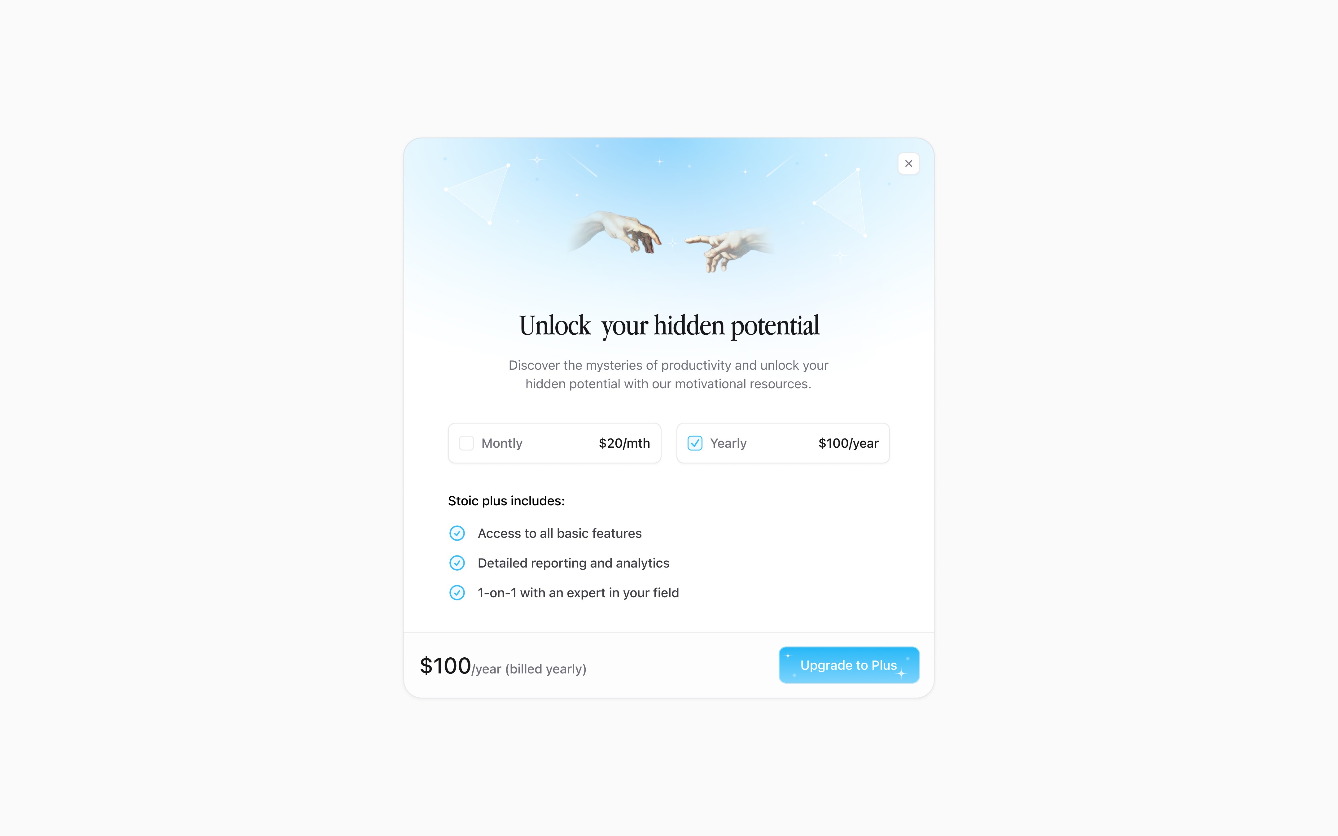 Upgrade to pro concept modal