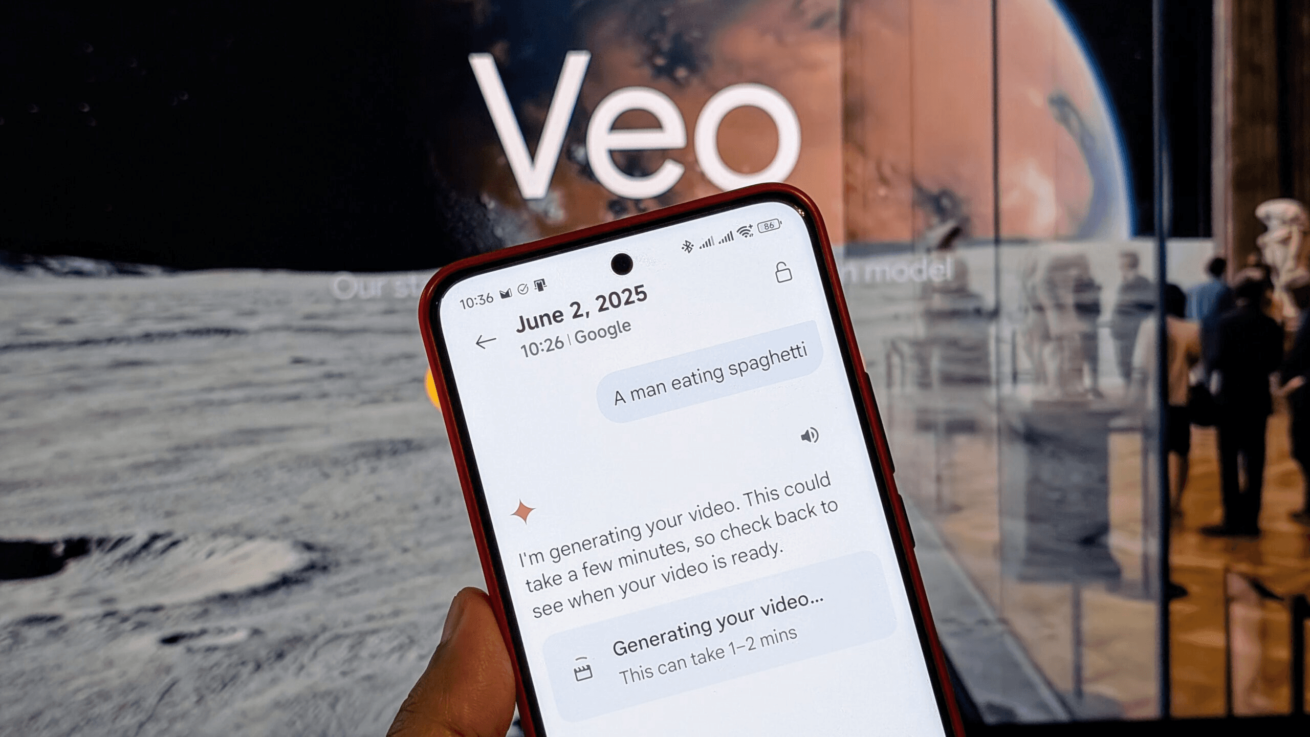 Google Veo interface displayed on phone - Google Veo 3 Prompt Examples