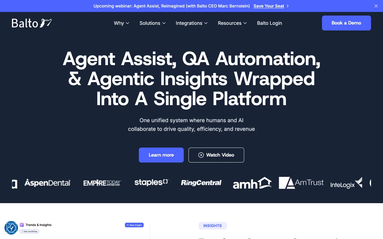 Balto AI homepage - real-time call guidance and QA automation