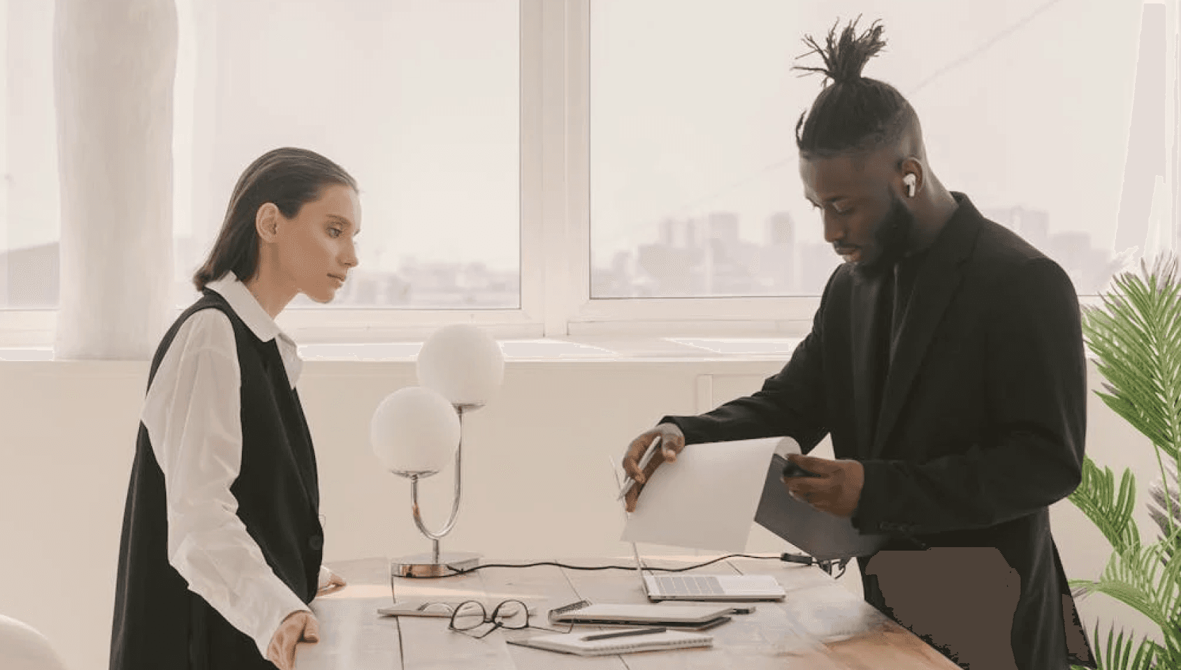 a man marketing his business to a woman.