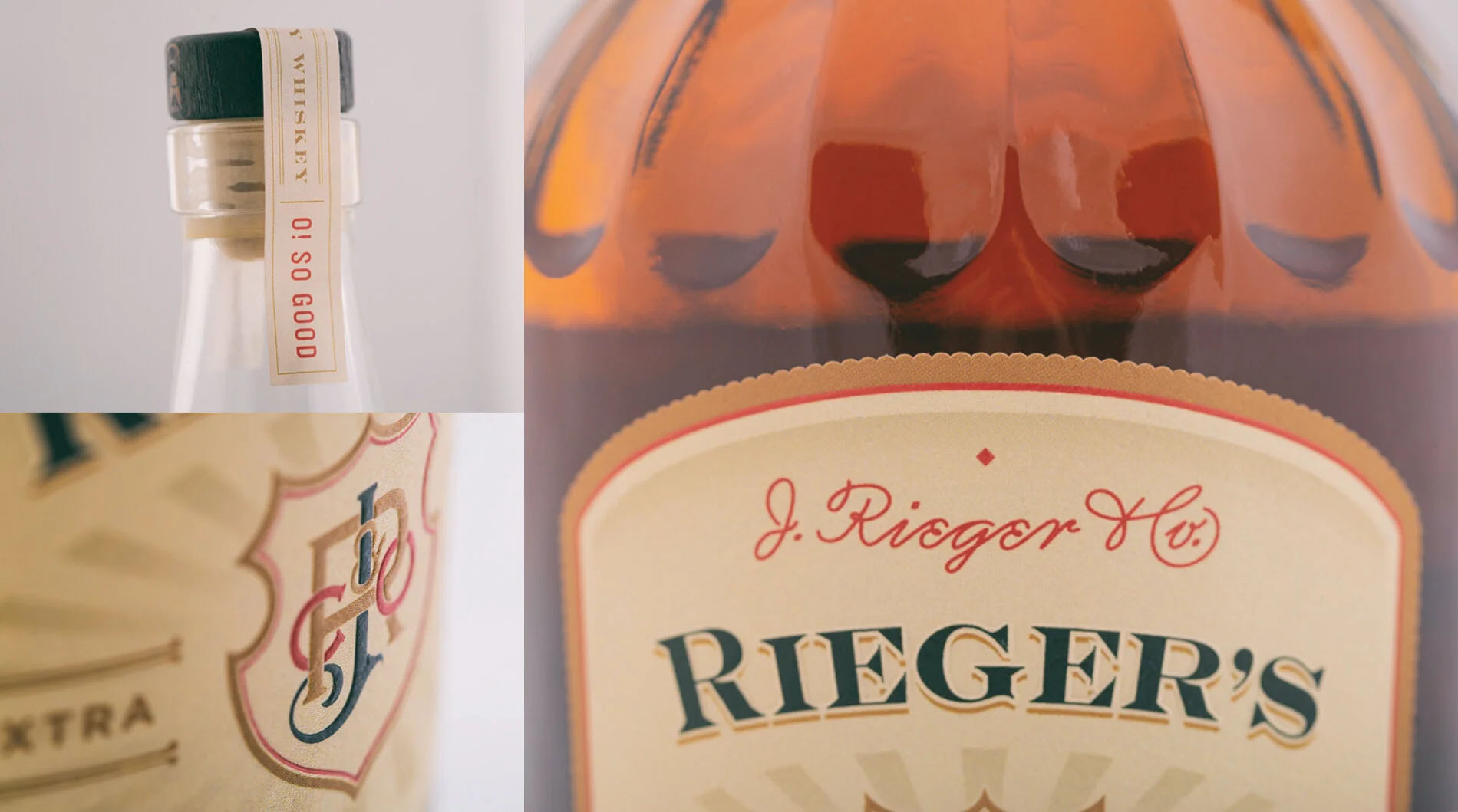 WTADS client J. Reiger and Co whiskey bottle label design closeup.