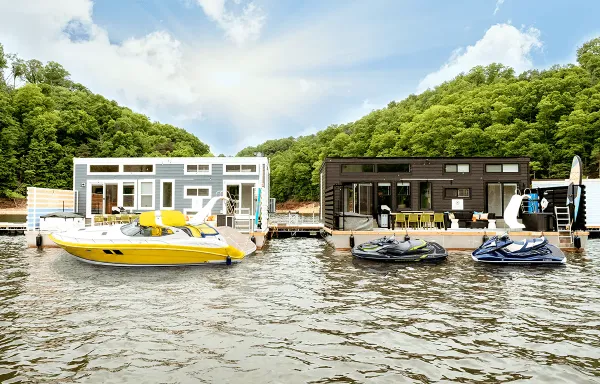 drown shot of both Floating Homes from above