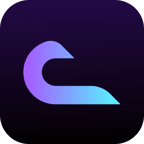 Minimalistic white logo resembling a stylized “C” or a bird’s head on a dark gradient background, likely representing the brand identity of a tech or fitness-related project.